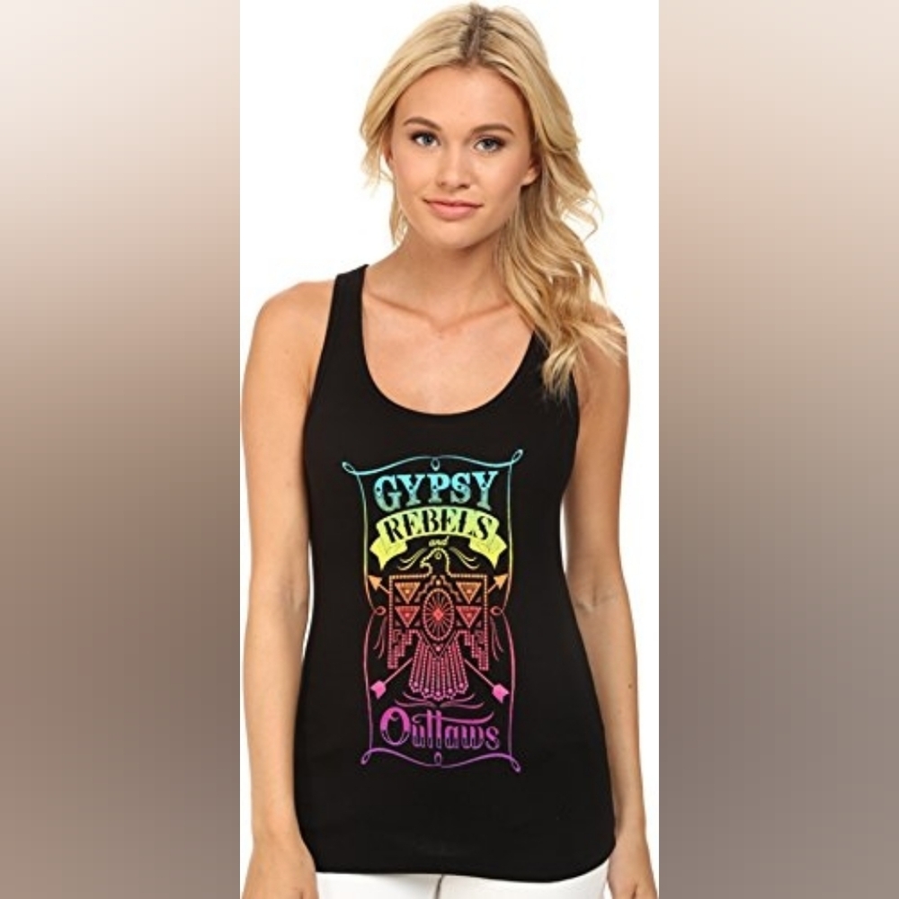 Black Gypsy Rebels Rainbow Graphic Tank Top